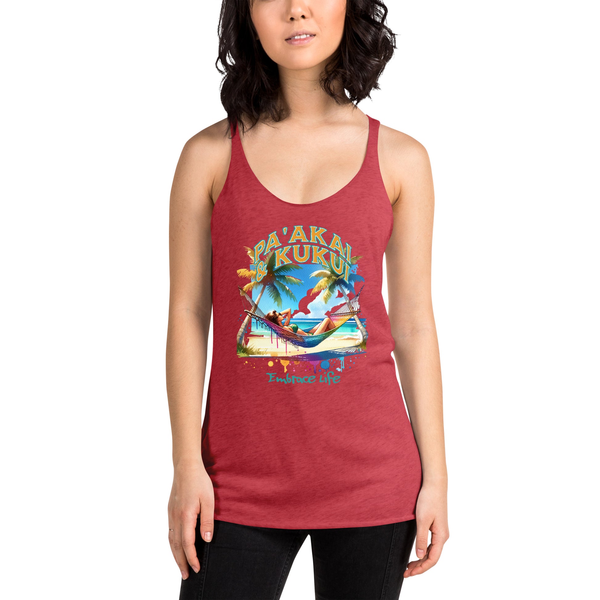 Ku'u aku Women's Racerback Tank Tank Top Pa'akai & Kukui Vintage Red XS