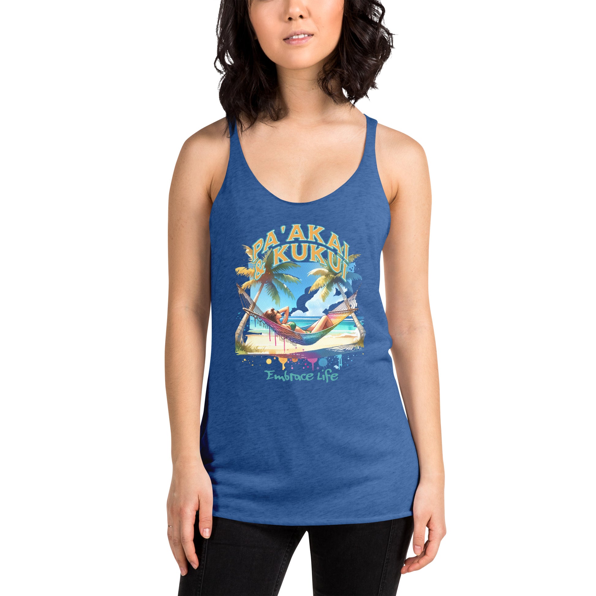 Ku'u aku Women's Racerback Tank Tank Top Pa'akai & Kukui Vintage Royal XS