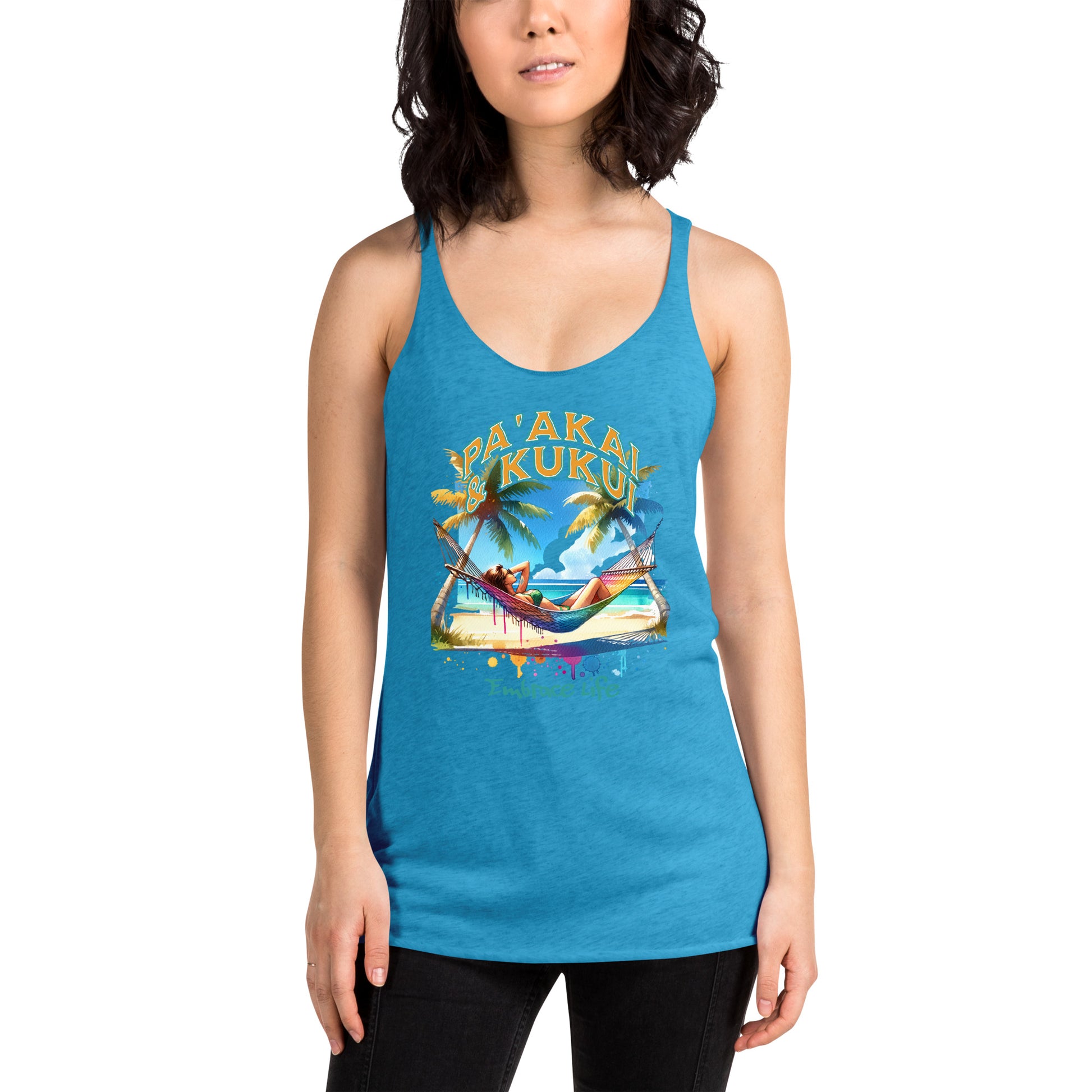 Ku'u aku Women's Racerback Tank Tank Top Pa'akai & Kukui Vintage Turquoise XS