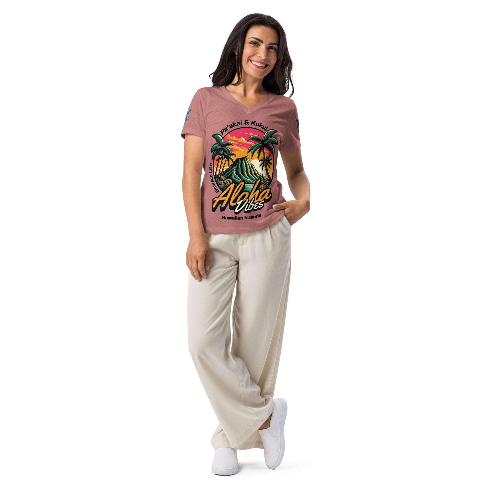 Aloha Vibes - Women’s relaxed v-neck t-shirt V-Neck T-shirt Pa'akai & Kukui