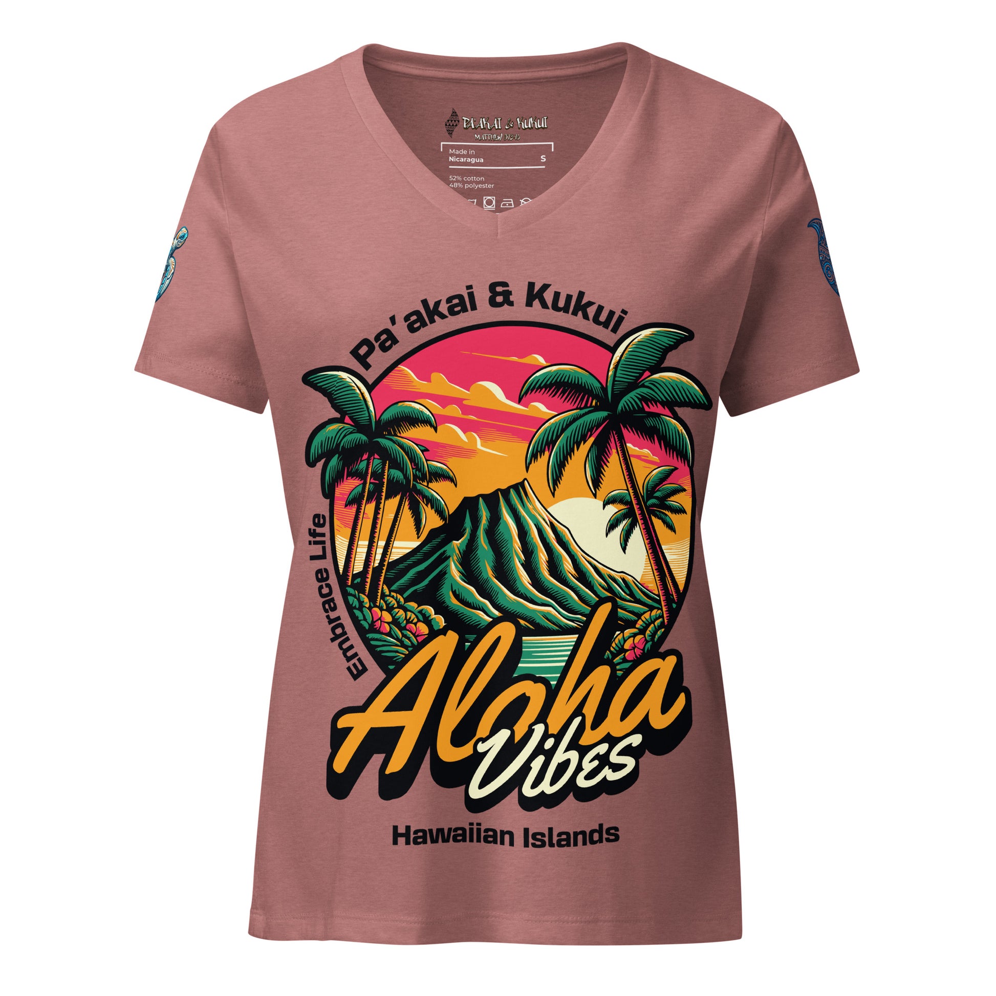 Aloha Vibes - Women’s relaxed v-neck t-shirt V-Neck T-shirt Pa'akai & Kukui Heather Mauve S
