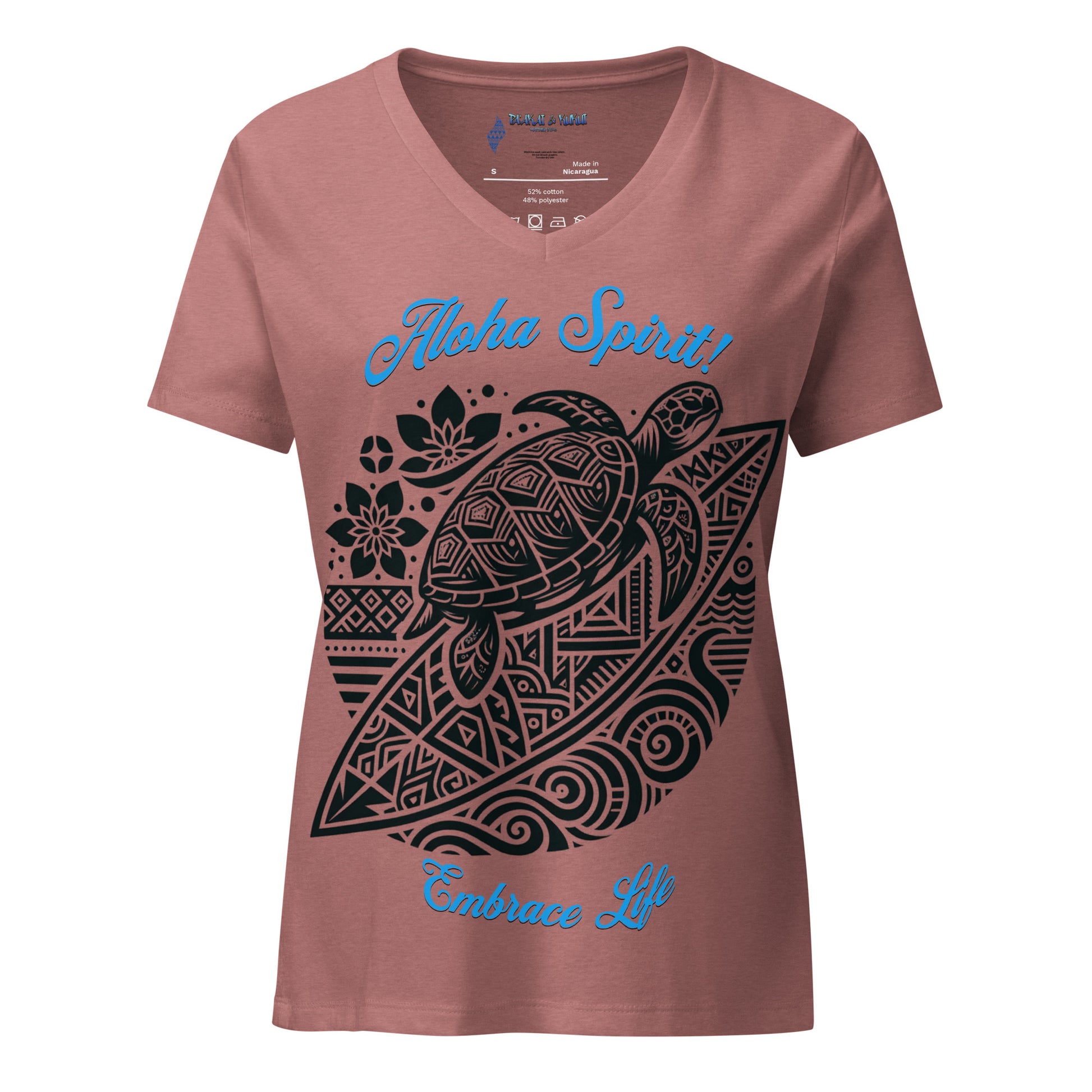 Aloha Spirit Women’s relaxed v-neck t-shirt V-Neck T-shirt Pa'akai & Kukui Heather Mauve S