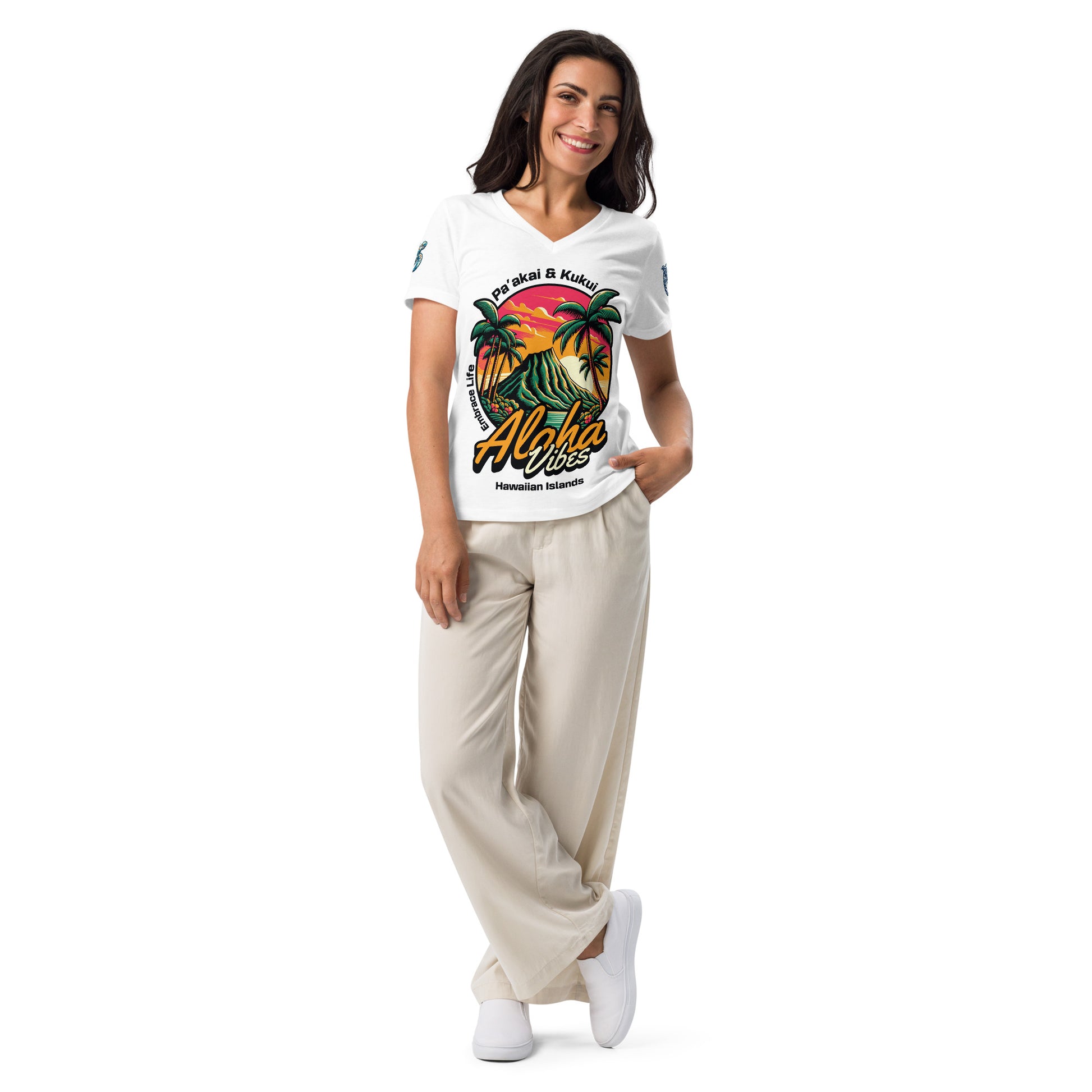 Aloha Vibes - Women’s relaxed v-neck t-shirt V-Neck T-shirt Pa'akai & Kukui