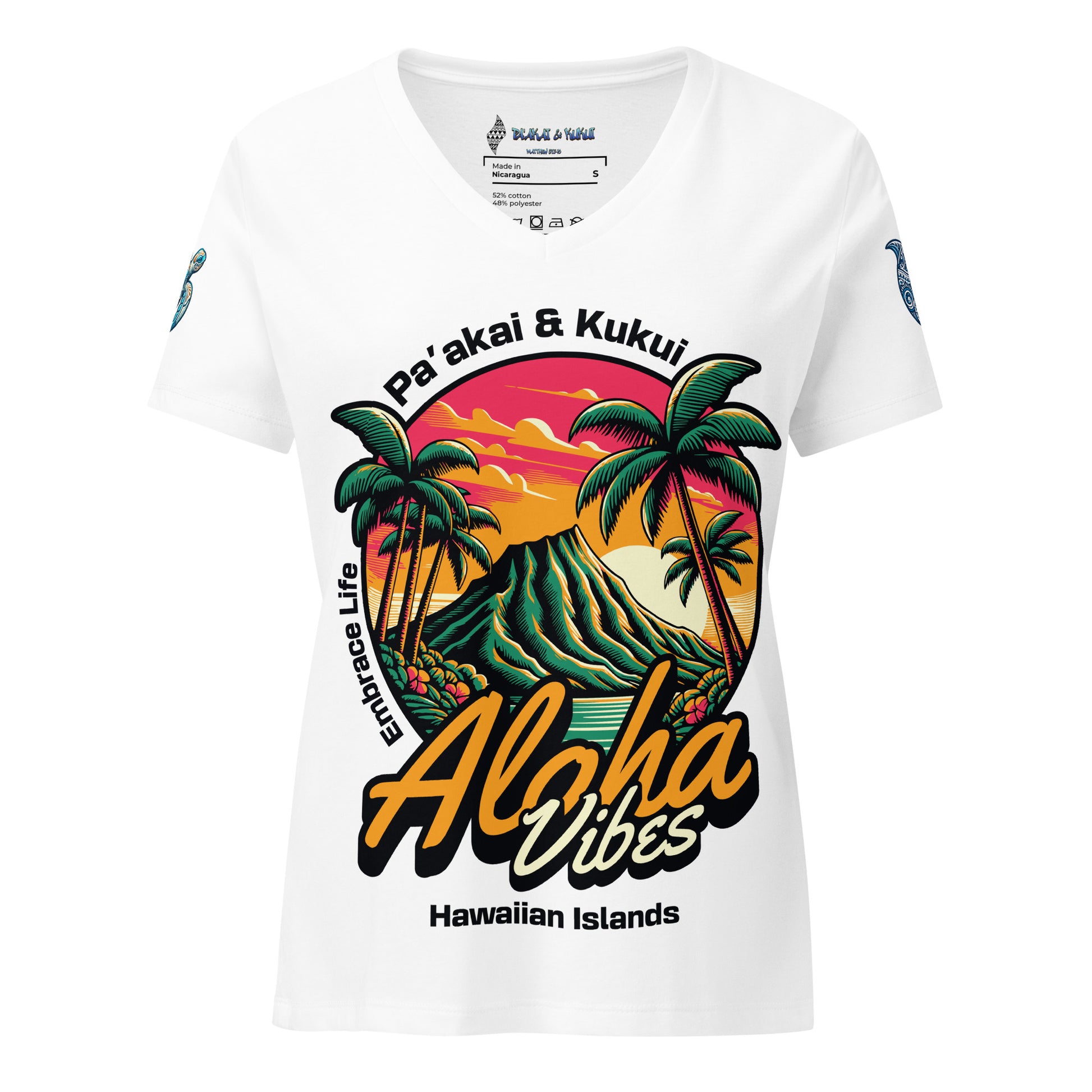 Aloha Vibes - Women’s relaxed v-neck t-shirt V-Neck T-shirt Pa'akai & Kukui Solid White Blend S