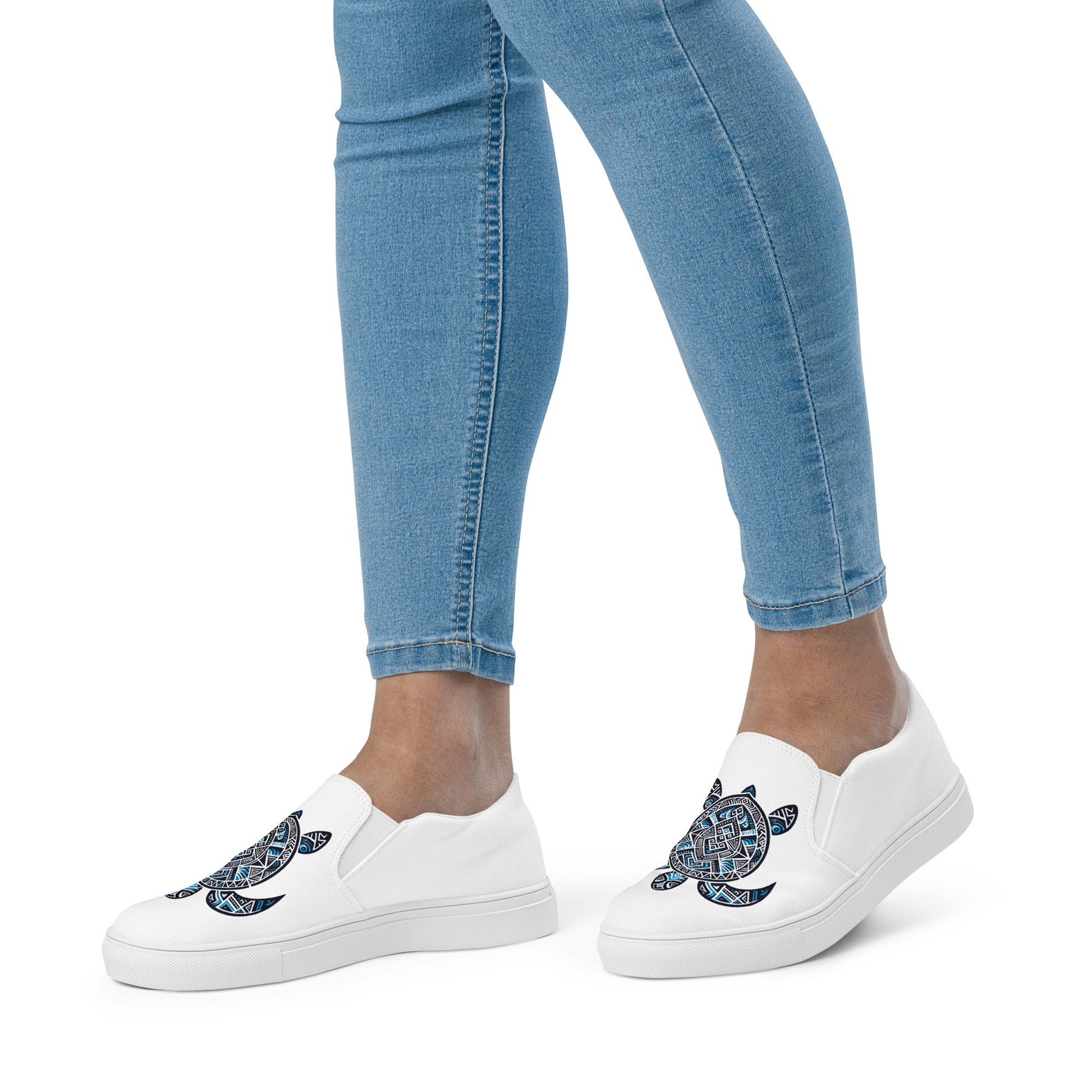 Blue Tribal Sea Turtle - Women’s slip-on canvas shoes Women's Slip on canvas shoes Pa'akai & Kukui