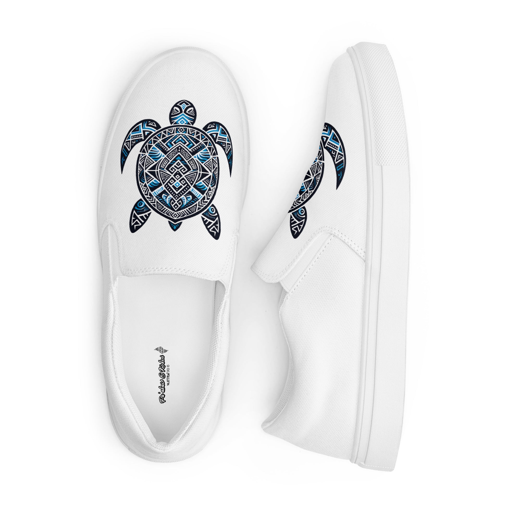 Blue Tribal Sea Turtle - Women’s slip-on canvas shoes Women's Slip on canvas shoes Pa'akai & Kukui