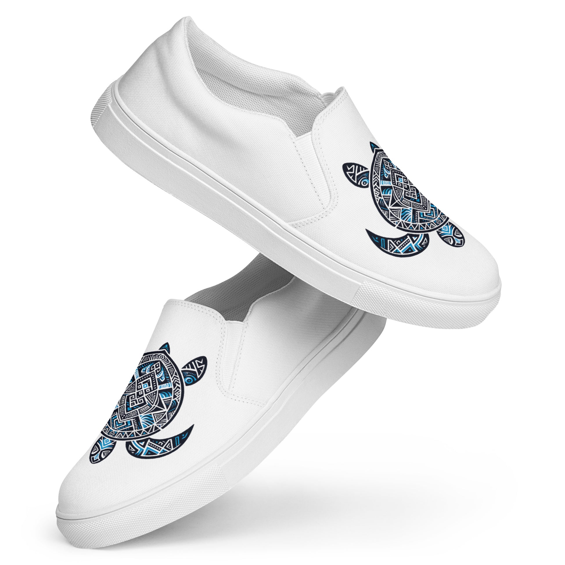 Blue Tribal Sea Turtle - Women’s slip-on canvas shoes Women's Slip on canvas shoes Pa'akai & Kukui