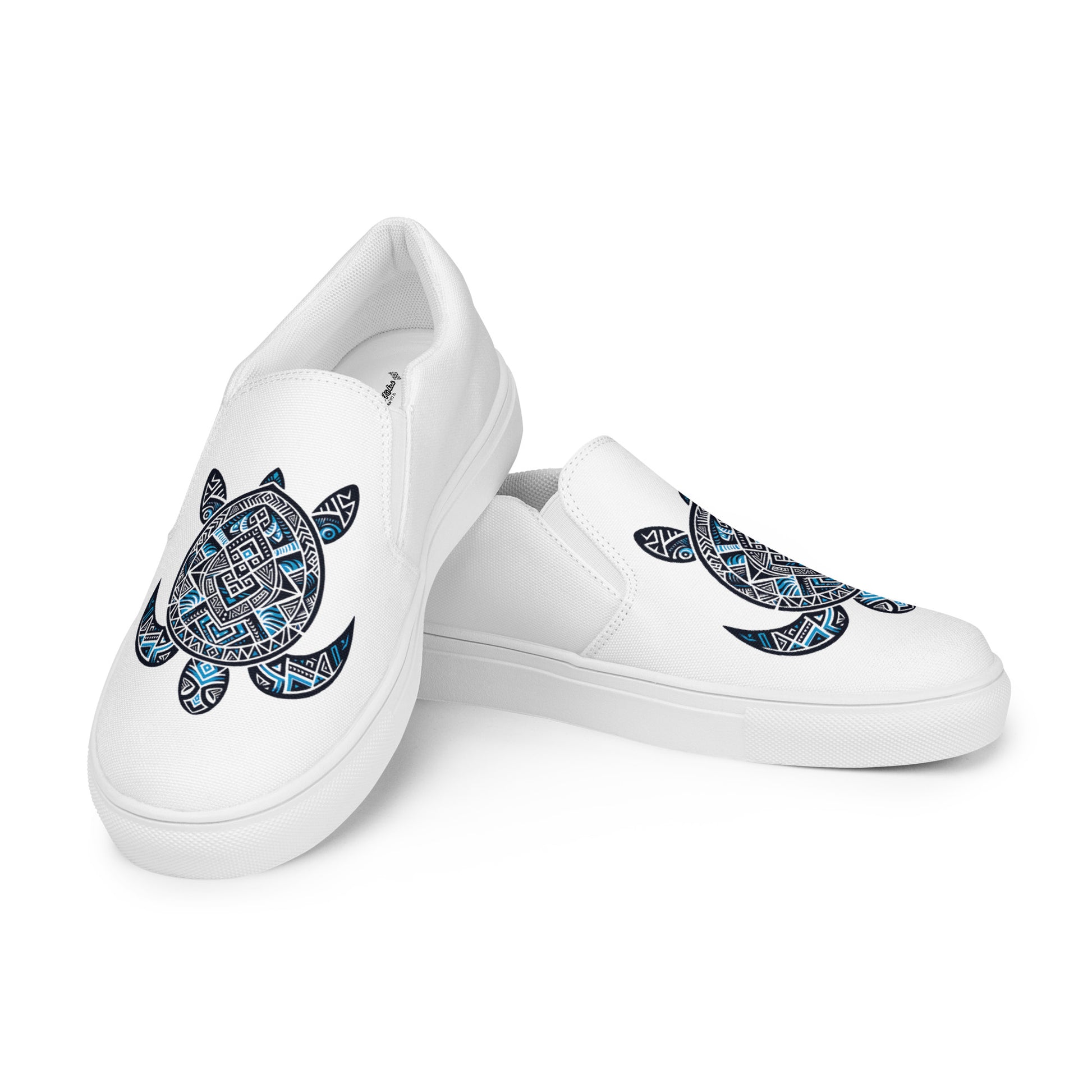 Blue Tribal Sea Turtle - Women’s slip-on canvas shoes Women's Slip on canvas shoes Pa'akai & Kukui