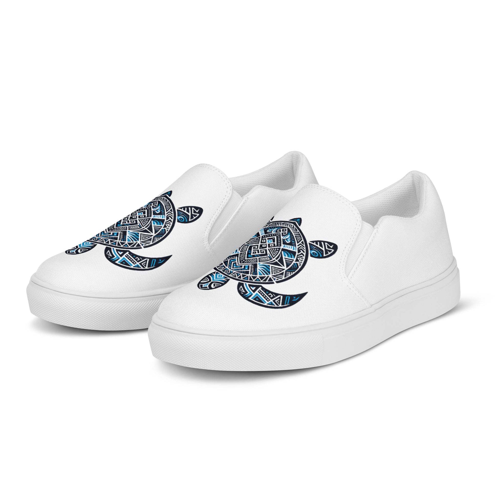 Blue Tribal Sea Turtle - Women’s slip-on canvas shoes Women's Slip on canvas shoes Pa'akai & Kukui