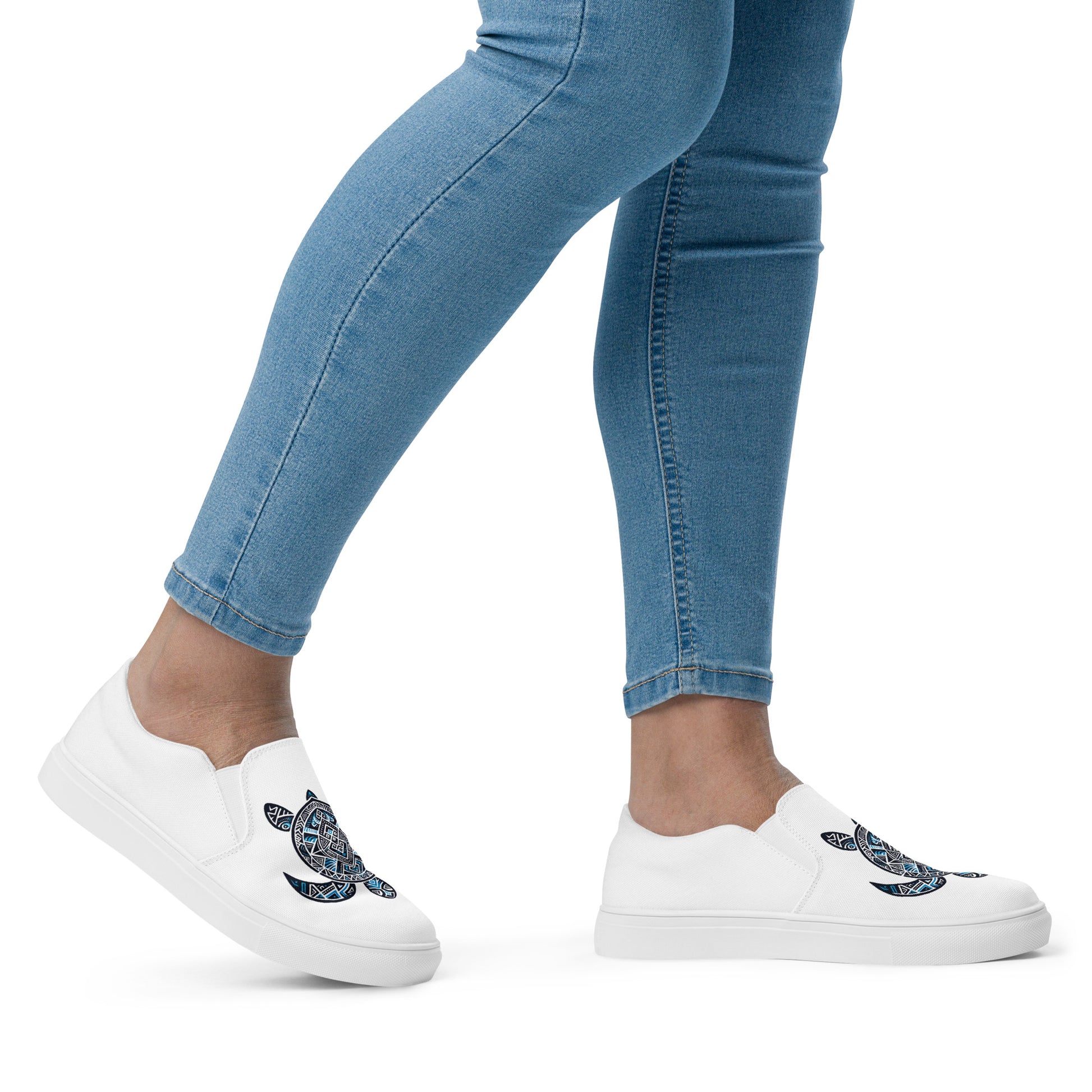 Blue Tribal Sea Turtle - Women’s slip-on canvas shoes Women's Slip on canvas shoes Pa'akai & Kukui