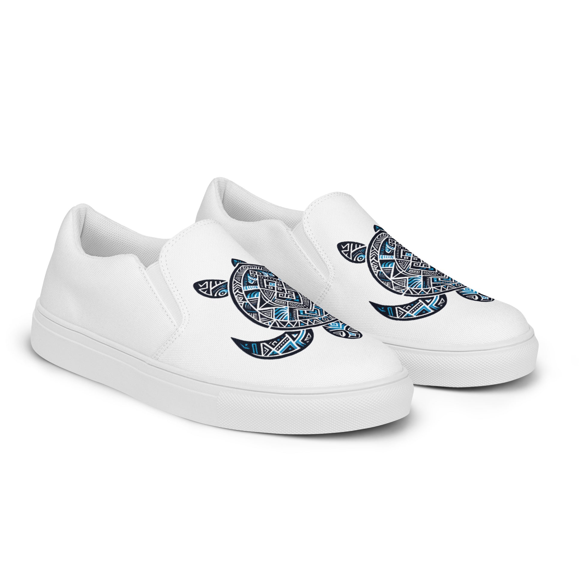 Blue Tribal Sea Turtle - Women’s slip-on canvas shoes Women's Slip on canvas shoes Pa'akai & Kukui