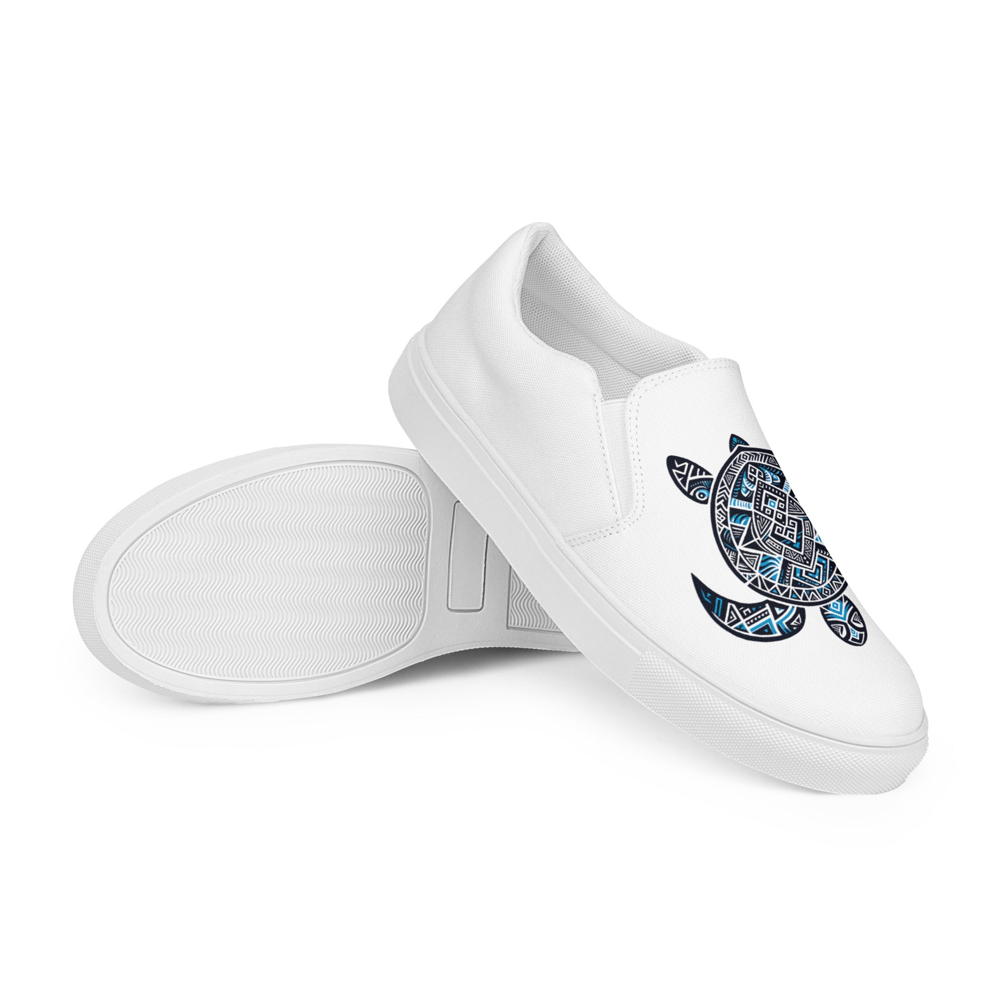 Blue Tribal Sea Turtle - Women’s slip-on canvas shoes Women's Slip on canvas shoes Pa'akai & Kukui