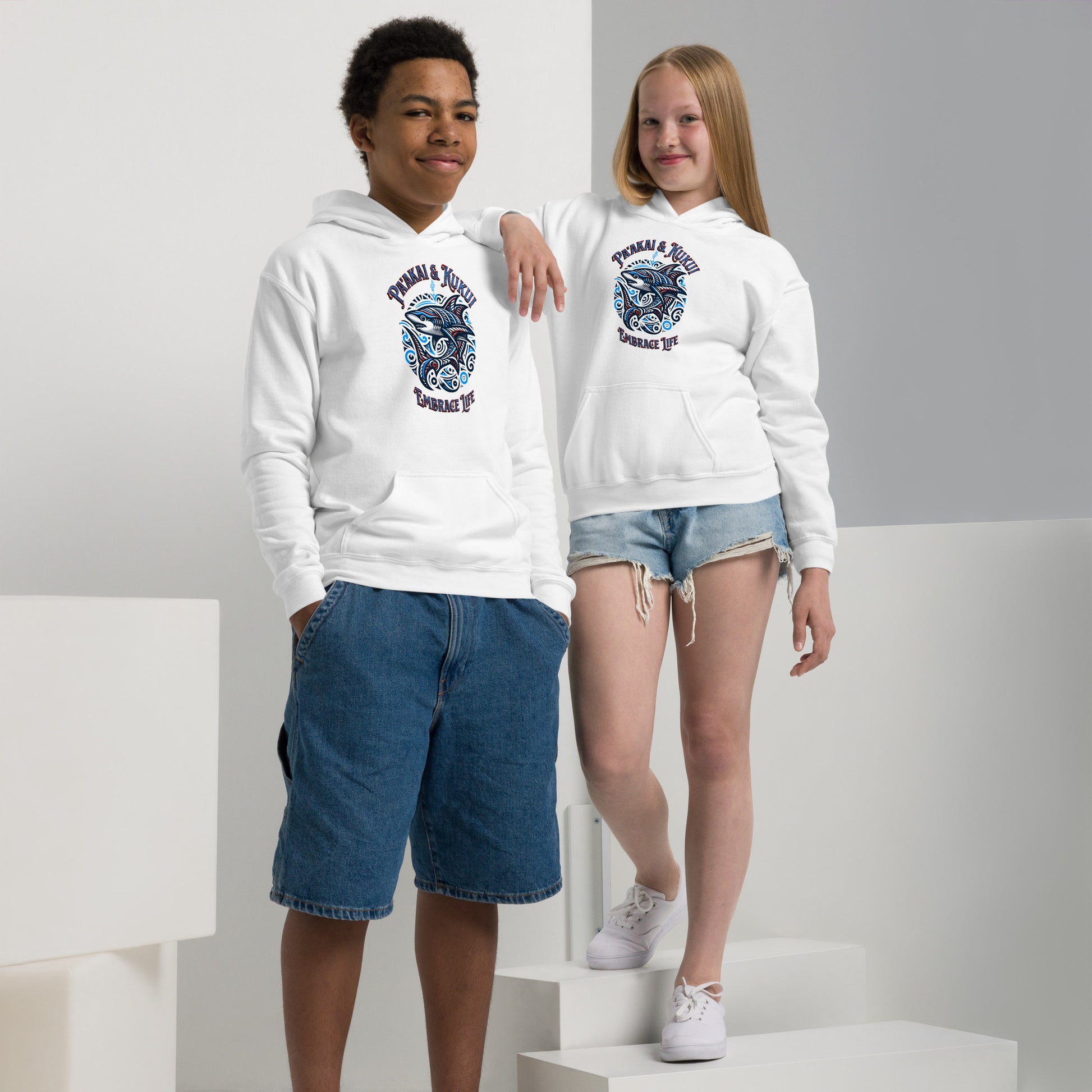 Tribal Shark Youth heavy blend hoodie Youth Pullover Hoodie Pa'akai & Kukui