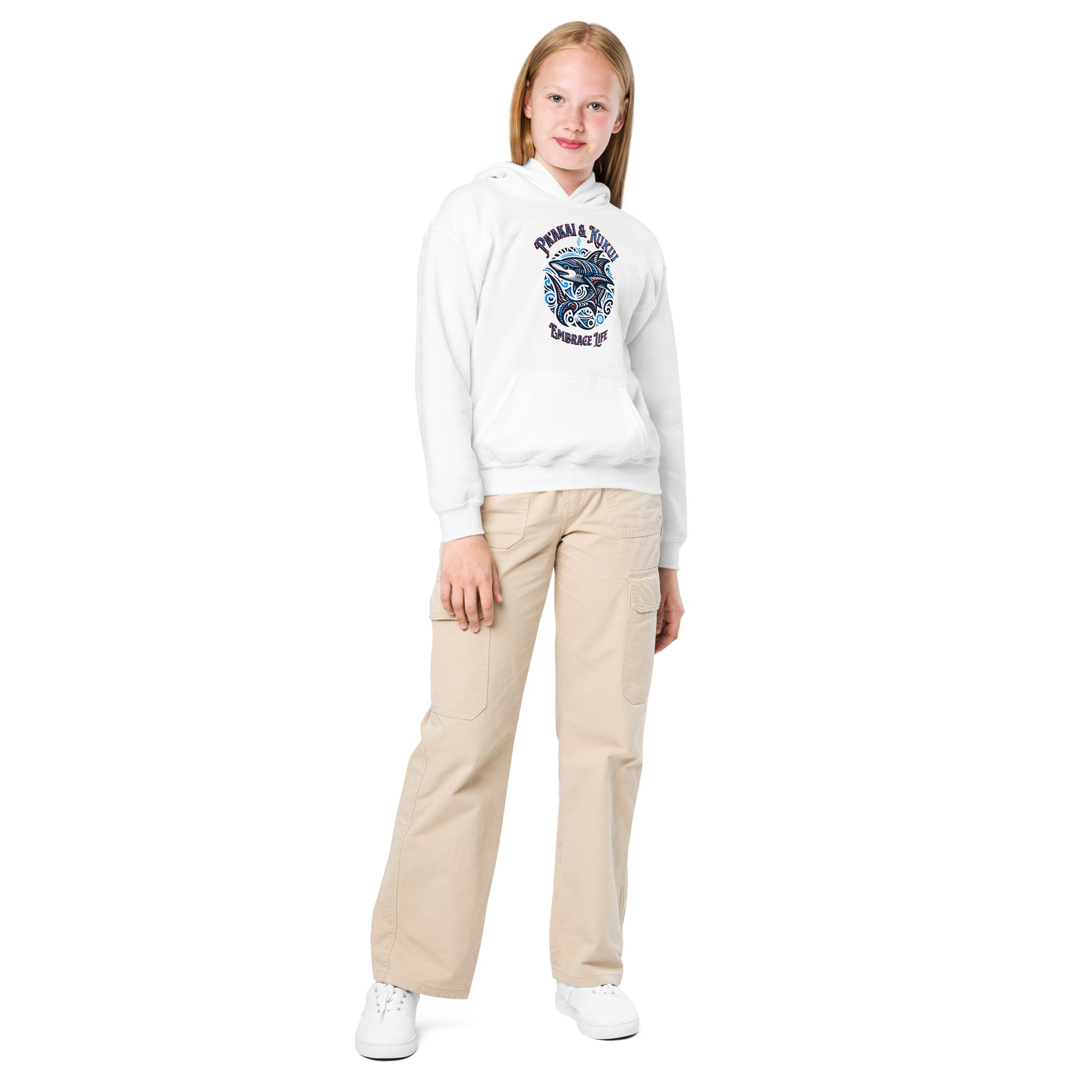 Tribal Shark Youth heavy blend hoodie Youth Pullover Hoodie Pa'akai & Kukui
