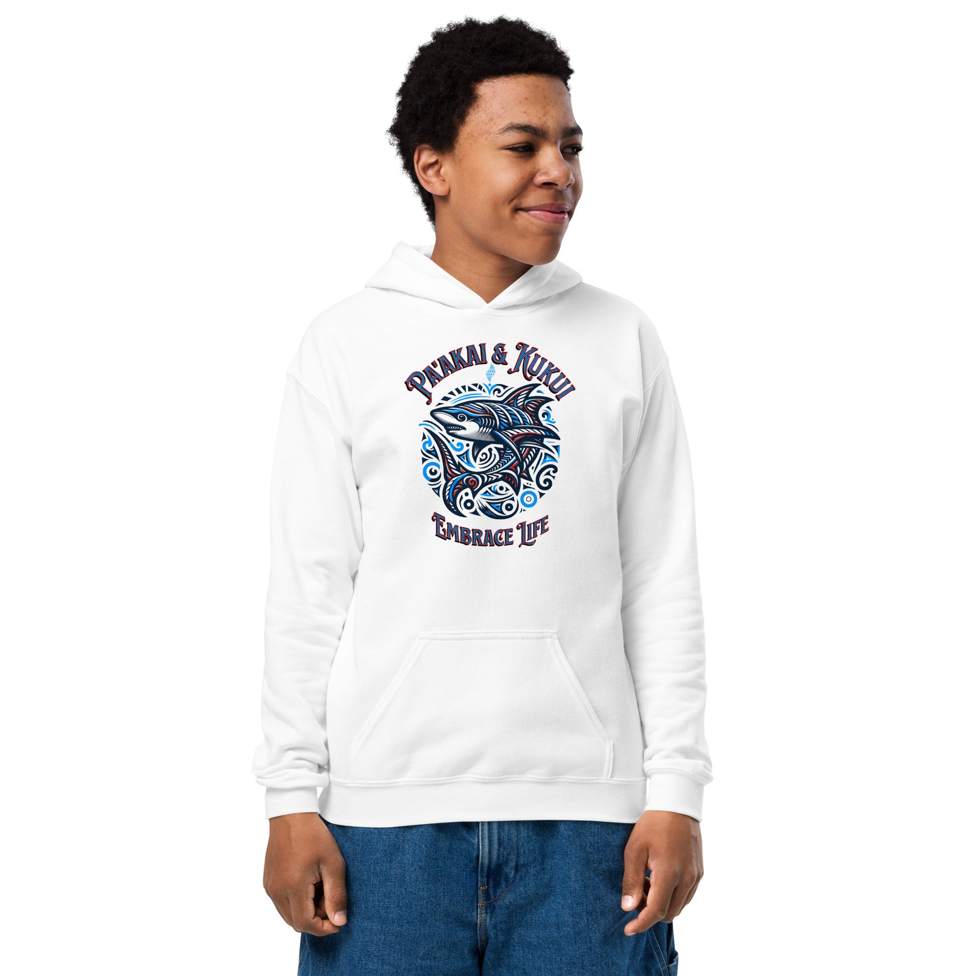 Tribal Shark Youth heavy blend hoodie Youth Pullover Hoodie Pa'akai & Kukui XS