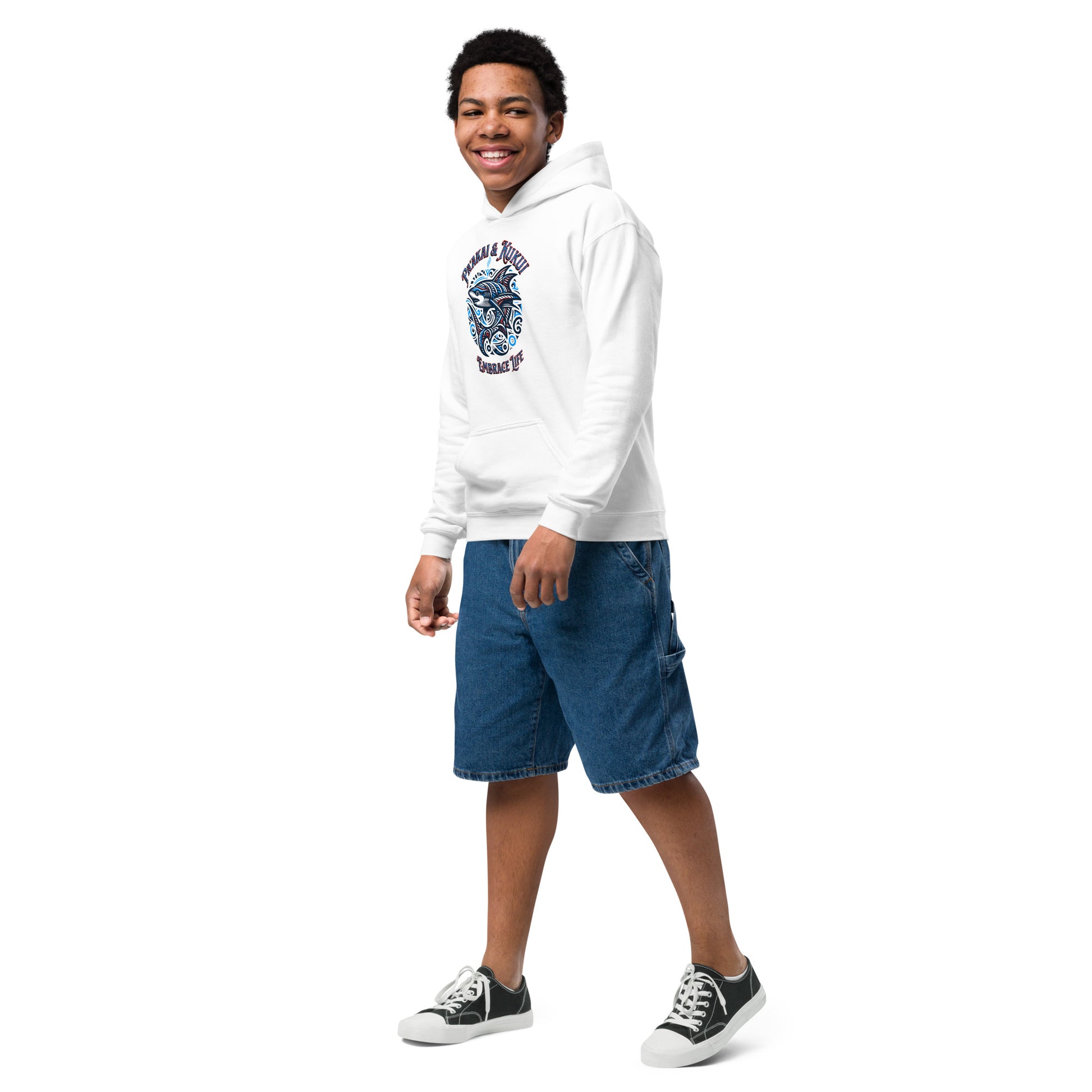 Tribal Shark Youth heavy blend hoodie Youth Pullover Hoodie Pa'akai & Kukui